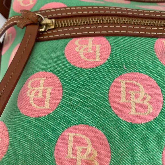 Dooney & Bourke Green and Pink Logo Polkadot Canvas Shoulder Bag - Picture 11 of 13